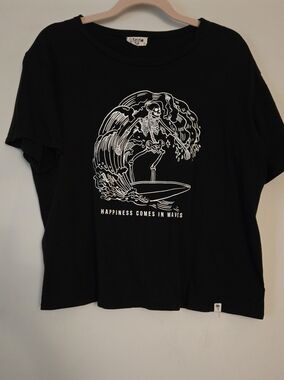 Black Graphic Surf Skeleton Crop Tee By Local Lab